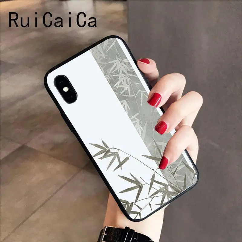 RuiCaiCa китайский художественный цветок Сакура слива Роза пион черный ТПУ Телефон