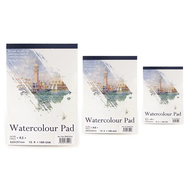 

15 Sheets A3/A4/A5 Watercolor Paper Sketch Book Notepad for Painting Drawing Art