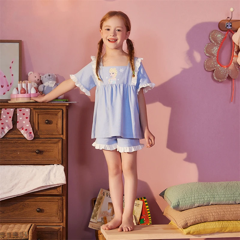 

Детское платье YouYou летняя Хлопковая пижама с юбкой Эльзы короткая ночная рубашка комплект пижамы для девочек Домашняя одежда с рисунком, Ха...