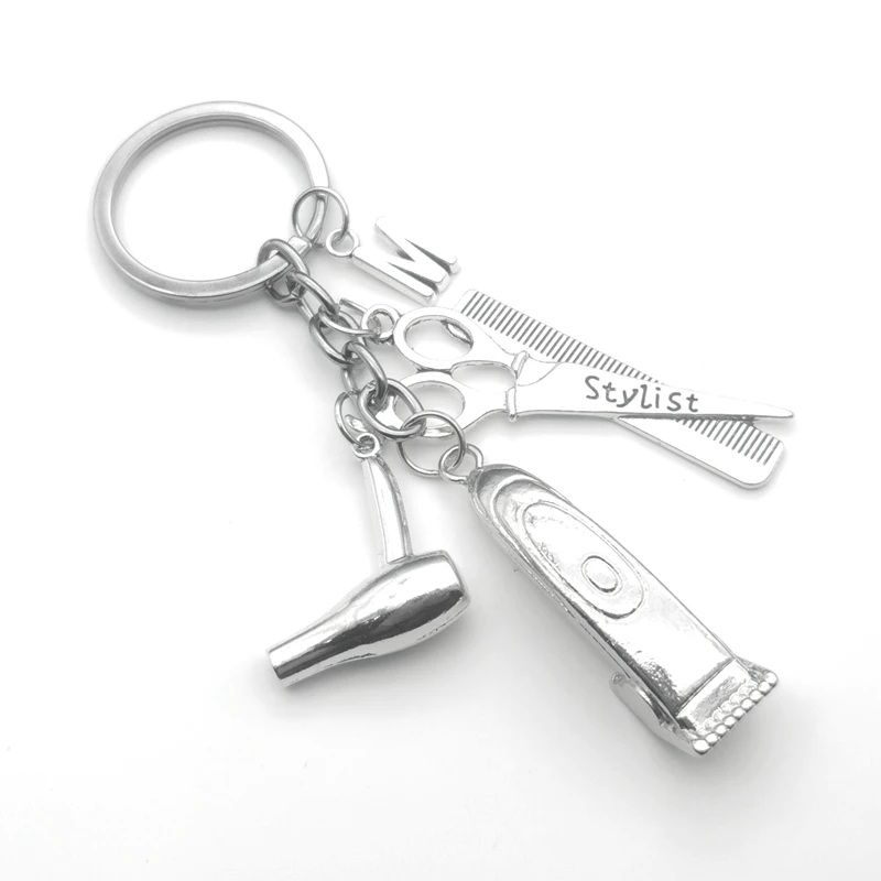 

2022 Hair stylist essential hair dryer scissors comb Decorative Keychains Hairdressers Gift Key Rings Hair Dryer letter Keyring