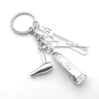 2022 hair stylist essential hair dryer scissors comb decorative keychains hairdressers gift key rings hair dryer letter keyring