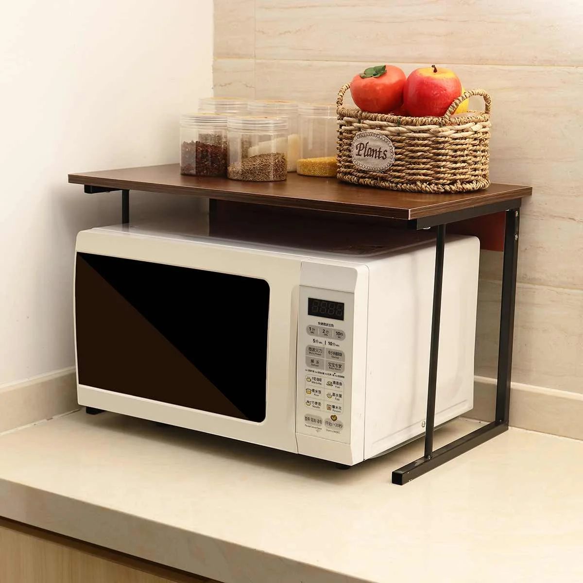 

Multifunction Kitchen Shelf Microwave Oven Rack Stand Wooden Condiment Storage Cabinet Kitchen Shelf Spice Organizer 54x35x36cm