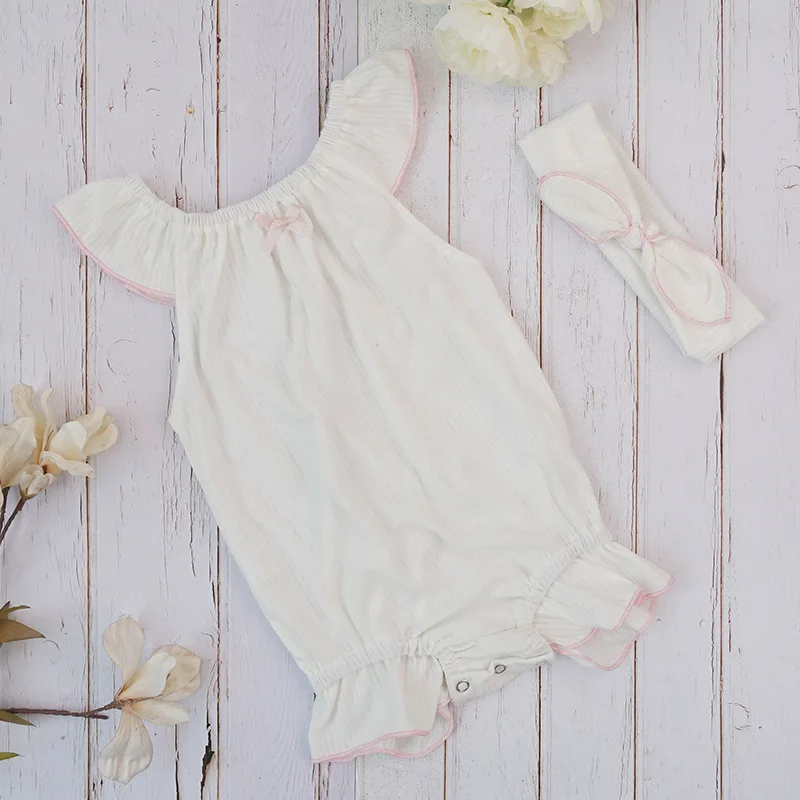 

Fashion Summer Baby Girls Casual Rompers Newborns Solid Clothes Toddler Lace Sweet Rompers Jumpsuits With Headband Cute Clothes