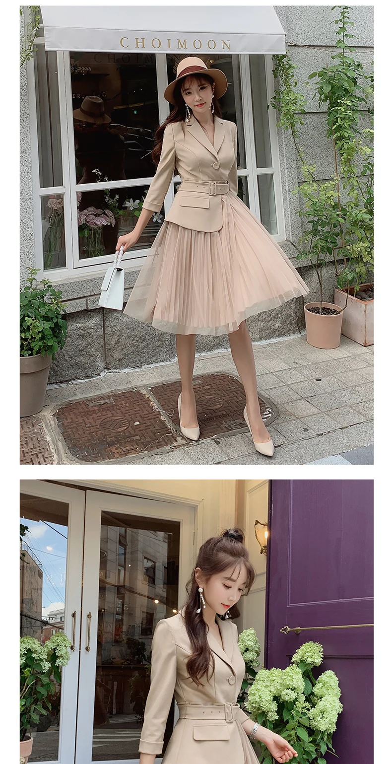 Dabuwawa Темперамент Сращивание сетки Асимметричное Платье женское платье офис дамы Блейзер платье осенний костюм женские платья DN1CDR011