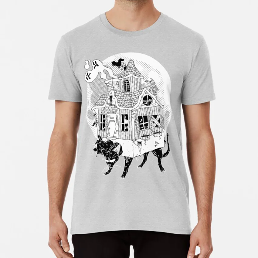 CatHouse футболка Хэллоуин дом с привидениями черный Кот жуткий страх в винтажном