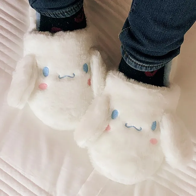 Zapatillas de felpa con dibujos animados para mujer, zapatos planos de felpa con dibujos animados Kuromied cinnamoroled, c&oacute;modos y c&aacute;lidos, informales, para el hogar-3