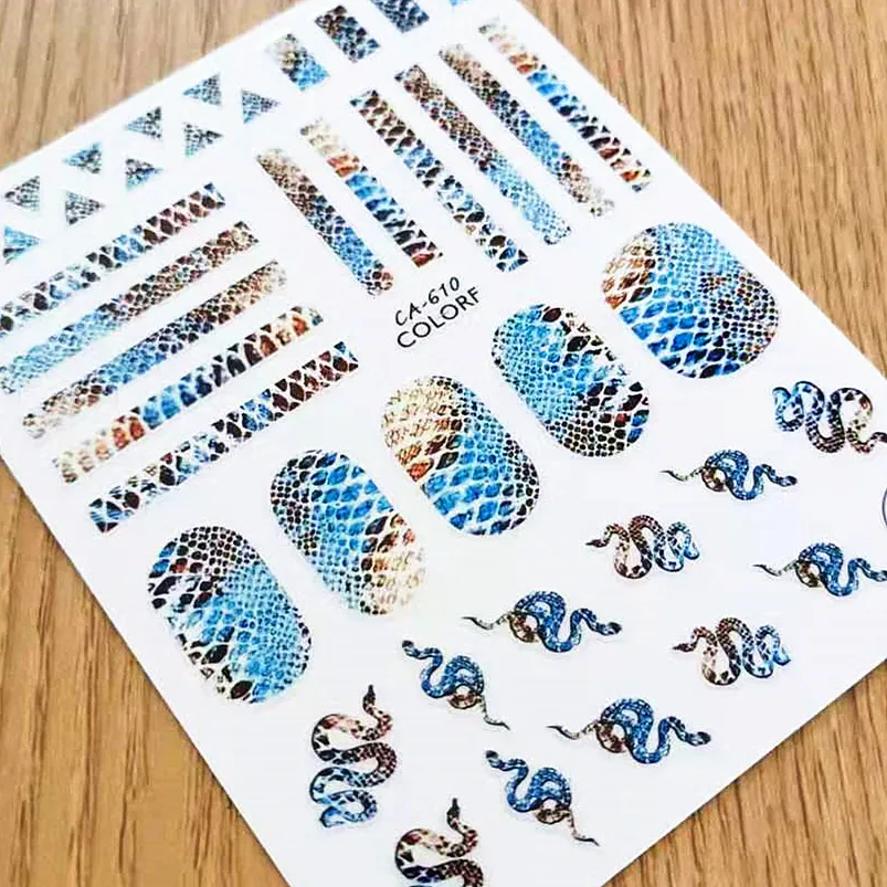 1 PC Snake Zebra Skin Design 3D Back Glue Decal Stamping DIY Decoration Tips Nail Art Stickers CA610