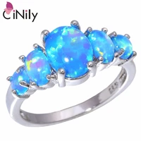cinily authentic artificial created blue opal 925 sterling silver rings for women party gift fine jewelry ring size 7 8 sr003