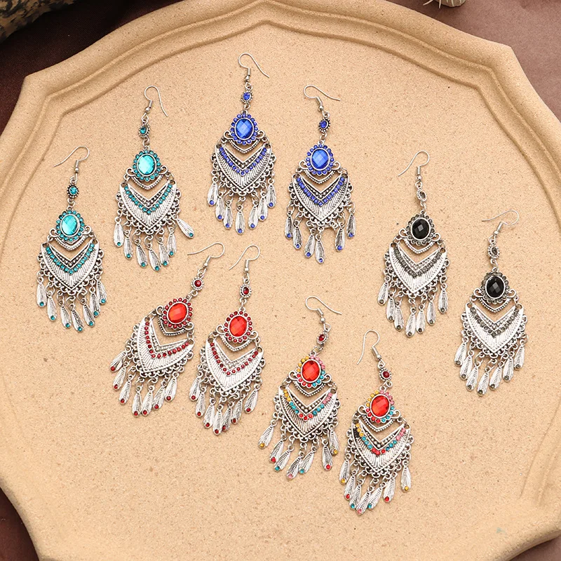 

2020 Vintage Corful Beaded Earrings For Women Kolczyki Retro Silver Color Tassel Rhinestones Earrings Bijoux