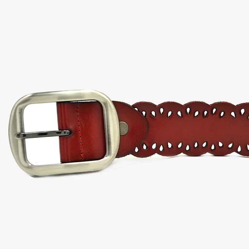 Женский ремень из натуральной кожи коричневый с цветочным принтом для платьев и