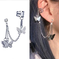 2022 fashion butterfly clip earrings ear hook stainless steel ear clips double pierced earring women girls punk street jewelry