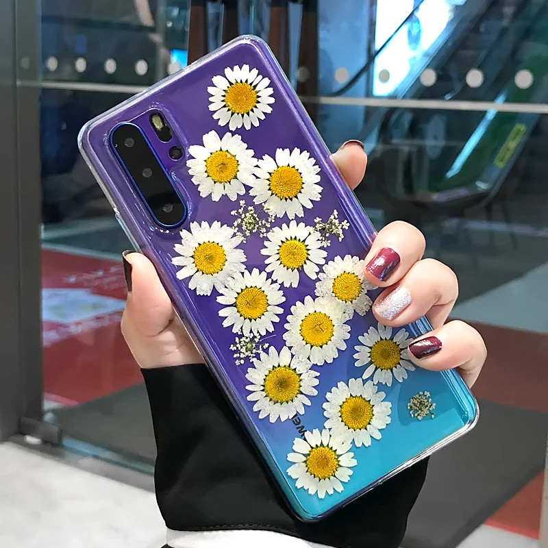 Чехол с сушеными настоящими цветами для Huawei P30 P20 Pro P10 Lite P прозрачные чехлы ручной