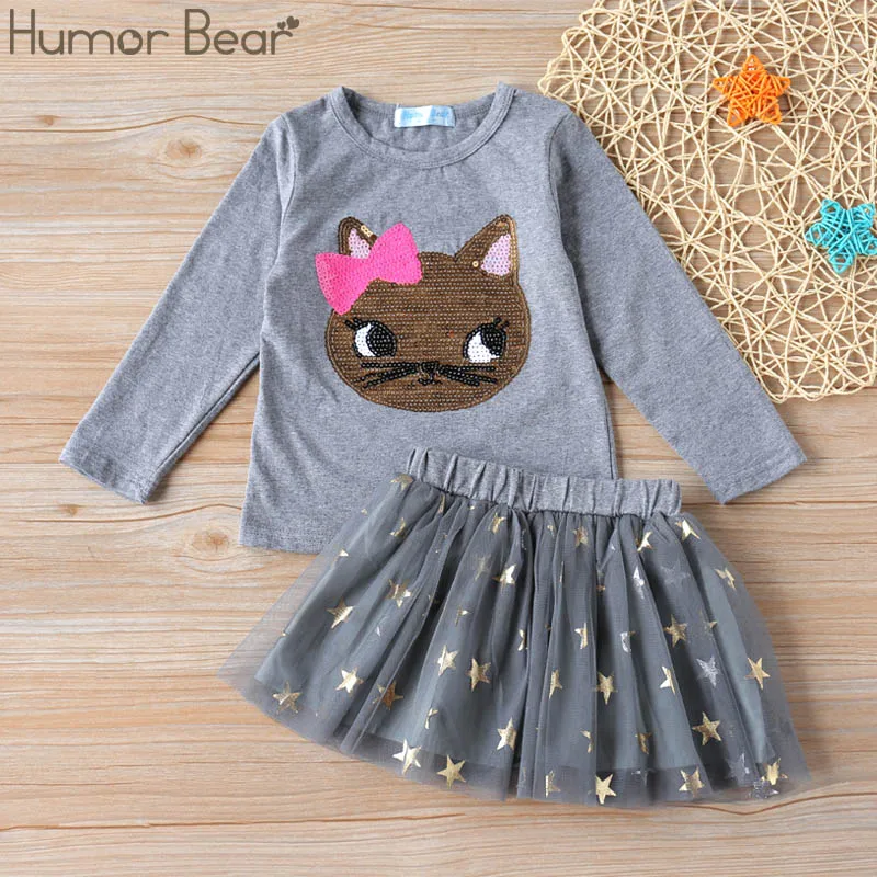 gray BTZ238 Humor Bear/детская одежда детские комплекты одежды для девочек комплект спортивной одежды из 2 предметов для маленьких девочек, футболка с длинными рукавами и принтом+ штаны - Цвет: gray BTZ238