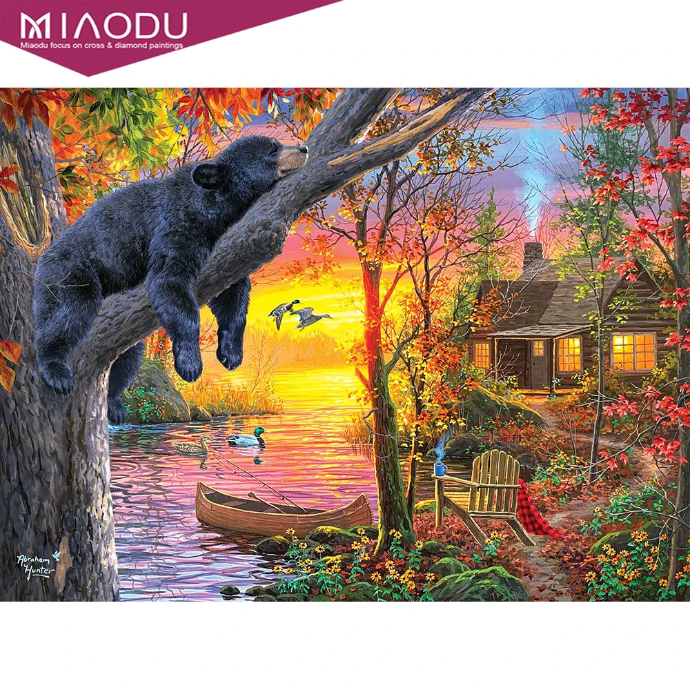 

Miaodu 5D DIY Diamond Painting Forest House Diamond Embroidery Animal Rhinestones Picture Mosaic Autumn Handmade Hobby