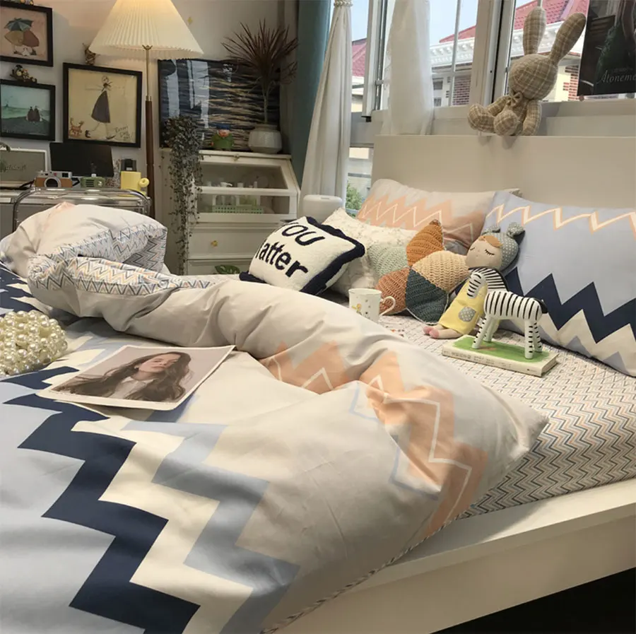 

Fashion geometric bedding set child teen boy,single double cotton twin full queen home textile bed sheet pillow case quilt cover