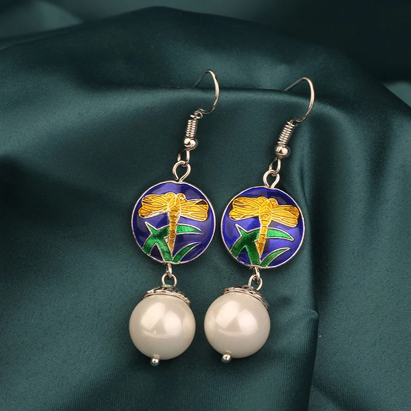 MYWINY 2019 новые жемчужные серьги Висячие этнические из перегородчатой эмали меди