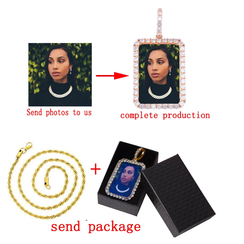 Personalized Custom Photo Medallions Necklace & Pendant Cubic Zircon Hip hop Jewelry Dog Tag Necklace for Men Women