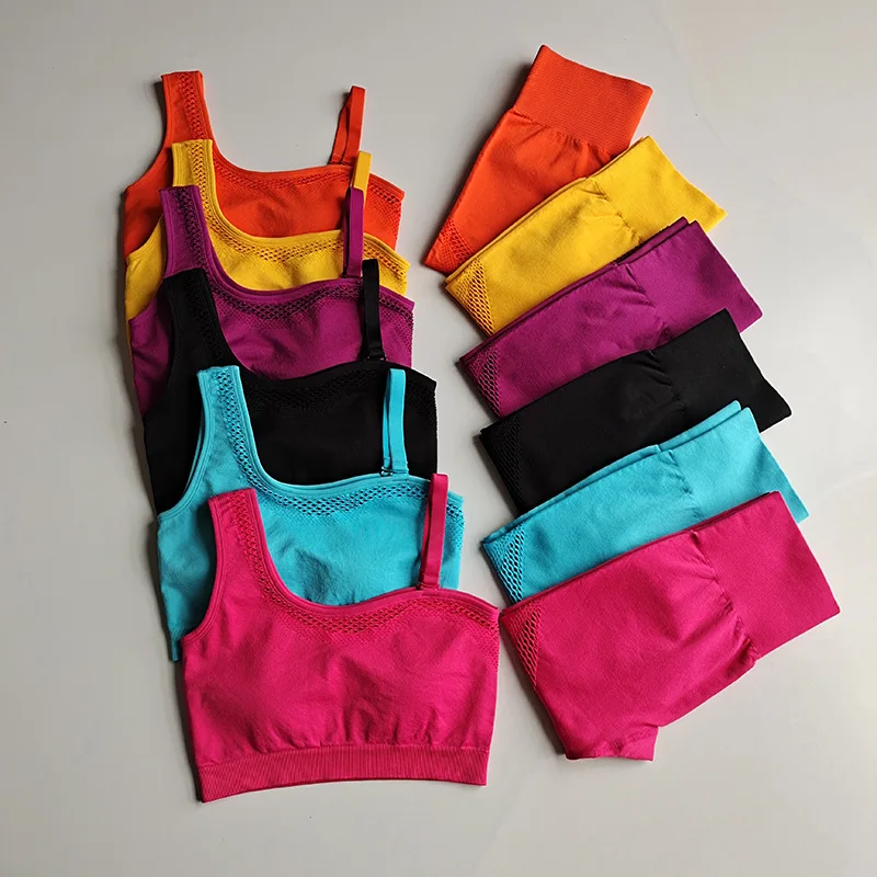 

Seamless Tracksuit for Women Sexy Yoga Suit Hollow out High Waist Yoga Pants Set Fitness Gym Clothing Sports Suit