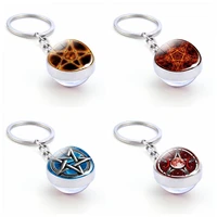 pentagram glass keychain occult wiccan jewelry men women fashion accessories pentagram key ring friends gifts