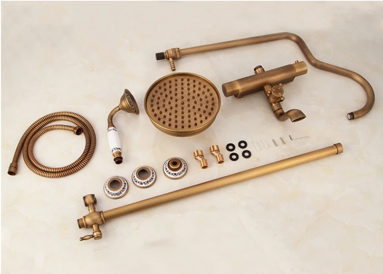Античный латунный термостатический смеситель для душа с двумя ручками ванной