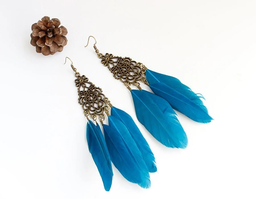 3 цвета красивый дизайн длинные серьги Богемия большой легкий перо Модные