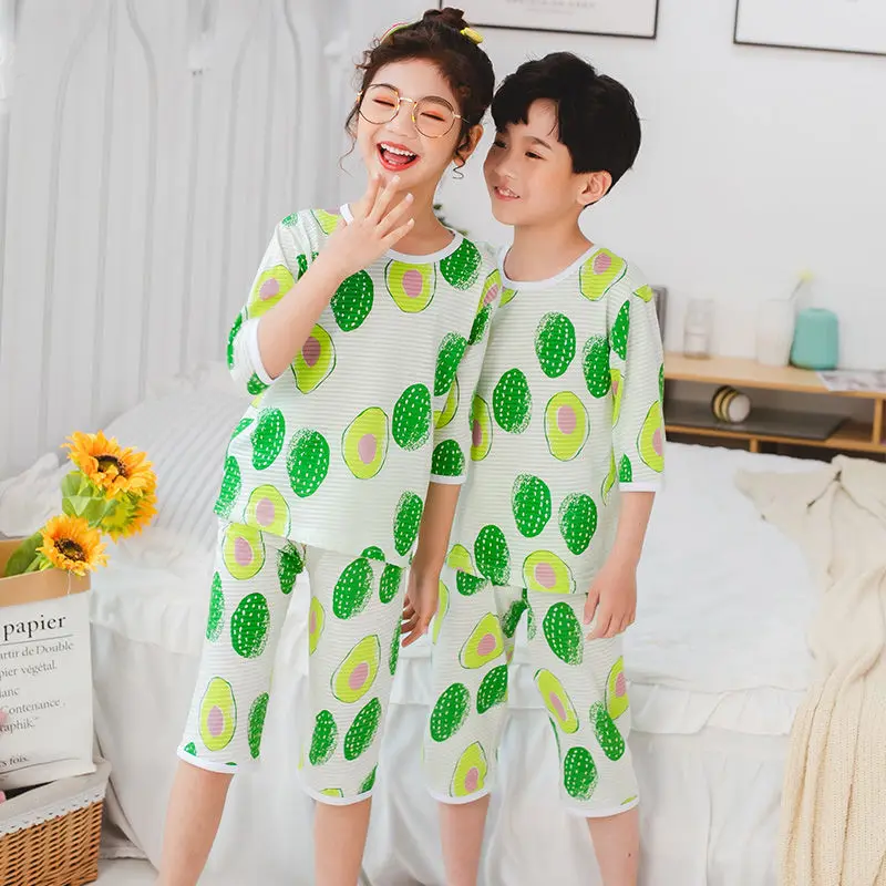 

Одежда для маленьких мальчиков, пижамный комплект с рукавом до локтя, детская одежда для девочек, хлопковая одежда для сна, летняя Пижама, Де...