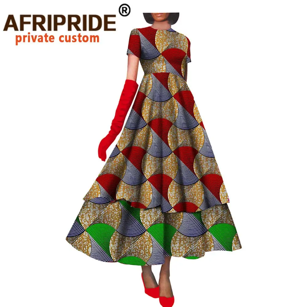 African Dresses for Women Fashion Party Sexy Midi Dress Bazin Riche Printed Clothing Short Sleeve Dashiki Ankara Wear A722502