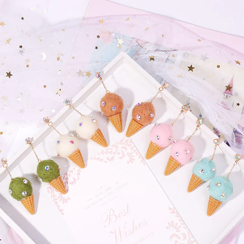 Женские Висячие серьги с помпоном корейские длинные из шерсти и мороженого