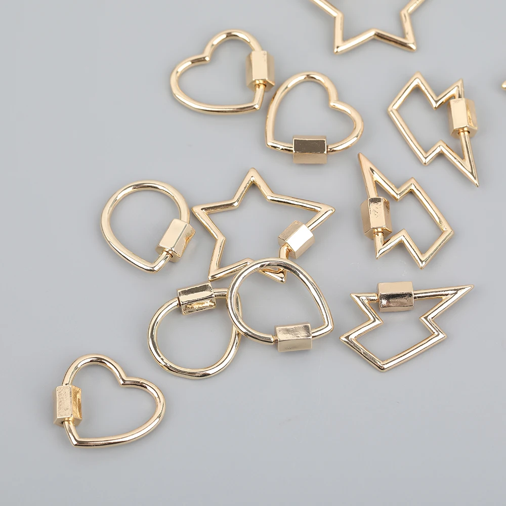 

10Pcs/Lot Fashion Gold Metal Pendant Clasps Charms Stars Carabiner Fastener Screw Clasps Accessories For DIY Jewelry Making
