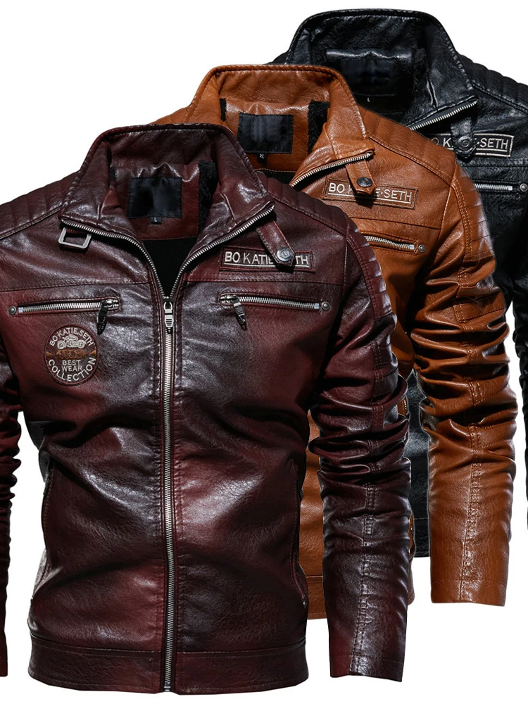 

Leather Jacket Men Winter Fleece Motorcycle PU Leahter Jacket Male Stand Collar Casual Windbreaker Ropa De Hombre Slim Coat 4XL
