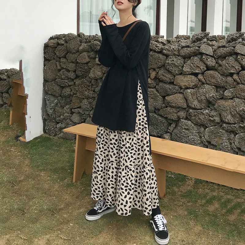 LANMREM 2020 новая весенняя модная однотонная длинная футболка с круглым вырезом