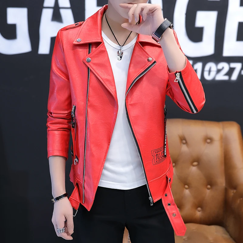 Куртка мужская приталенная из искусственной кожи модная мотоциклетная одежда