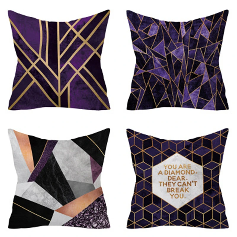 Чехол для подушки 45*45 см Фиолетовый Полосатый полиэстер с геометрическим принтом