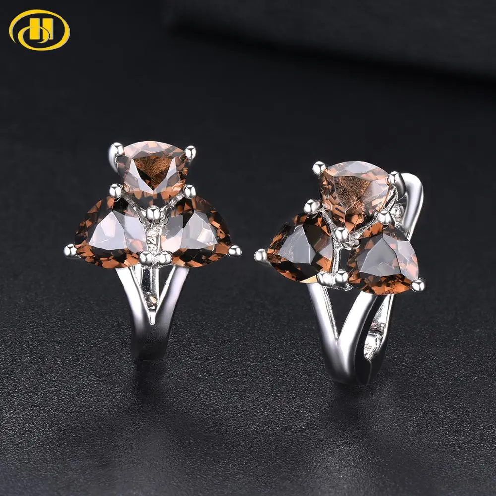 Женские серьги-клипсы Hutang из натурального дымчатого серебра 925 пробы ювелирное