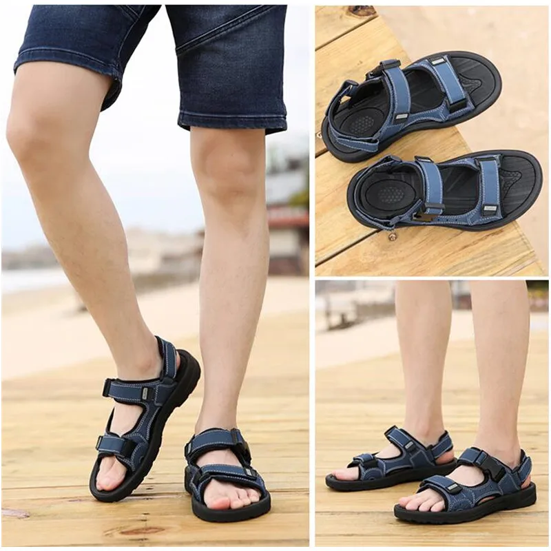 Мужская обувь для отдыха пляжные сандалии серого и черного цвета на плоской