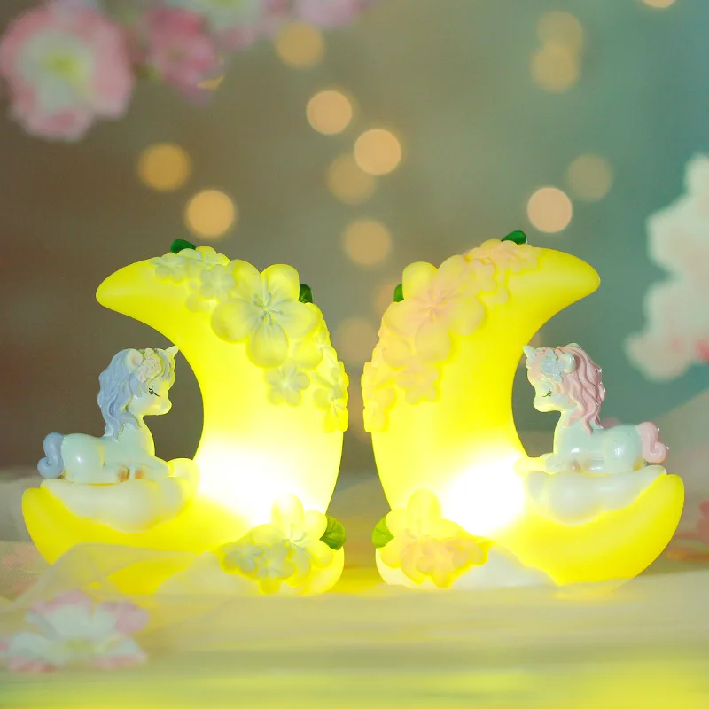 

Cartoon Creative Moon Unicorn Night Light Fantasy Girl Heart Ornaments Led Night Lamp Bedroom Table Lamp Girls Birthday Gifts