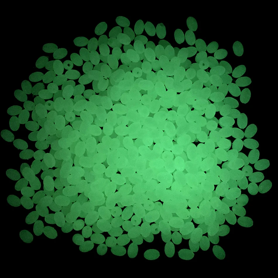 100PCS Oval Soft Rubber Luminous Fishing Beads Glowing Sink Beads For Treble Hook Fishing Rigs Green Red Fishing Lure Tackle