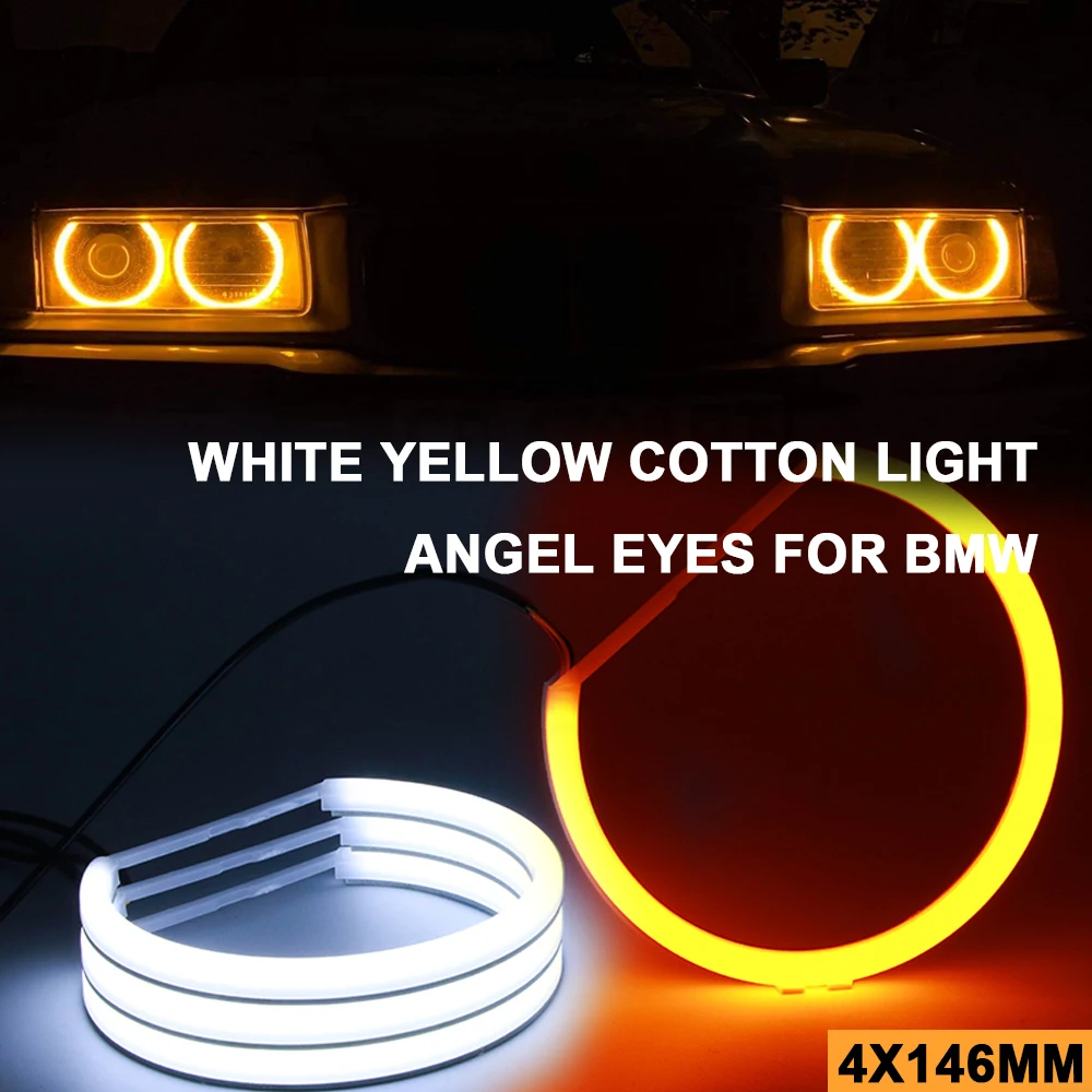 

4x146MM White Yellow Dual Color Cotton Light LED Angel Eyes for BMW E46 Vorfacelift 1998-2001 Auto Turn Signal DRL Halo Rings
