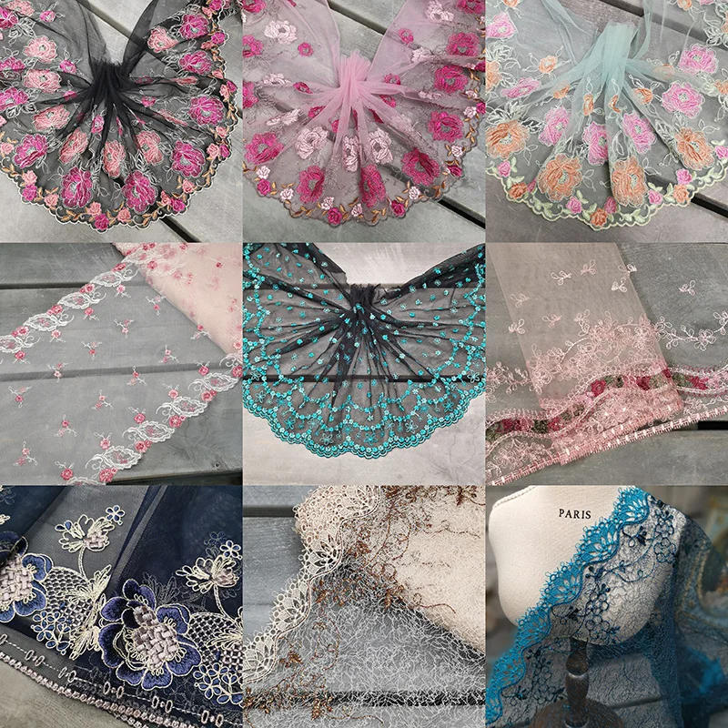 Различные цвета сетки Вышитые Тюль Кружева Ткань DIY юбка платье Cheongsam Ночное