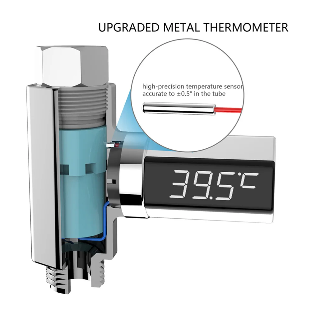

LED Digital Shower Battery Free Visible Accurate Real Time Water Temperature Monitor (Silver