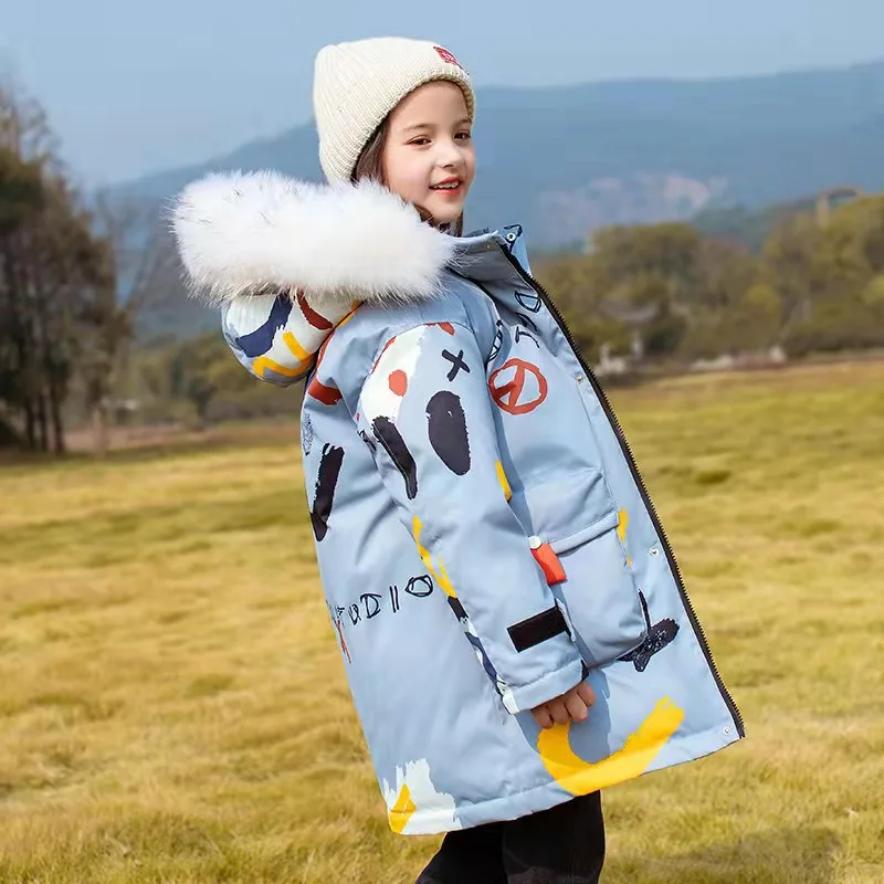 Детская пуховая куртка с капюшоном, для мальчиков и девочек, теплая зимняя парка, для подростков, до-30 градусов, 2021