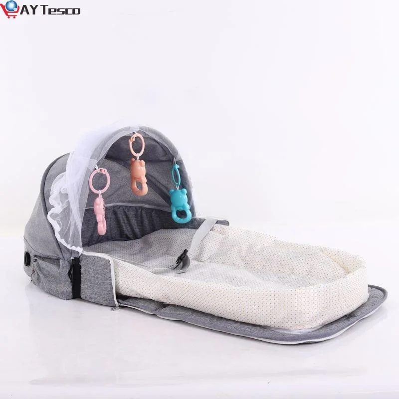 

Портативный рюкзак кровать с игрушками для ребенка складная детская кровать для путешествий Защита от солнца москитная сетка дышащая детс...