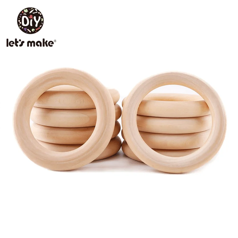Let's Make-anillos de madera de arce Natural para beb&eacute;s, 50 piezas, Logo personalizado, 98/70/55/40mm, superficie lisa, dentici&oacute;n sin Bpa-4