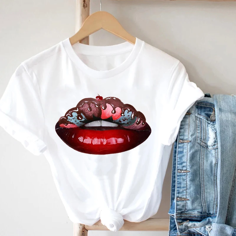 

Cute T-Shirts for Teenagers 2000s Kawaii Funny Women's Fashion T-Shirts Summer 2021 Sweet Kiss Lip Anime Women's Clothing 2021