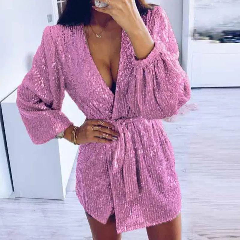 Женское платье с блестками облегающее для ночного клуба Короткие вечерние