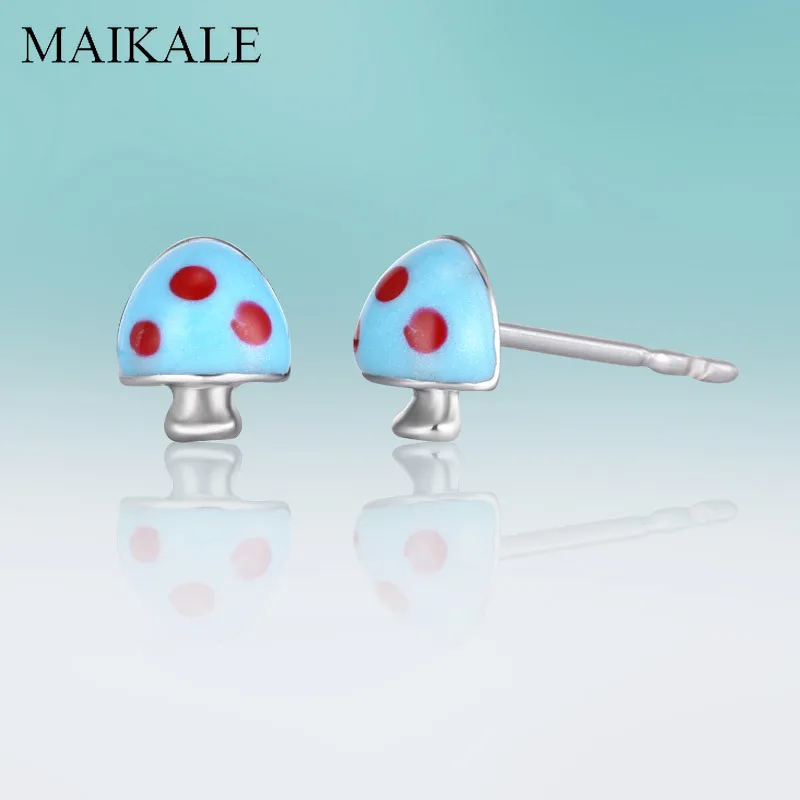 Женские маленькие серьги гвоздики MAIKALE милые в форме Грибов с синей/желтой/черной