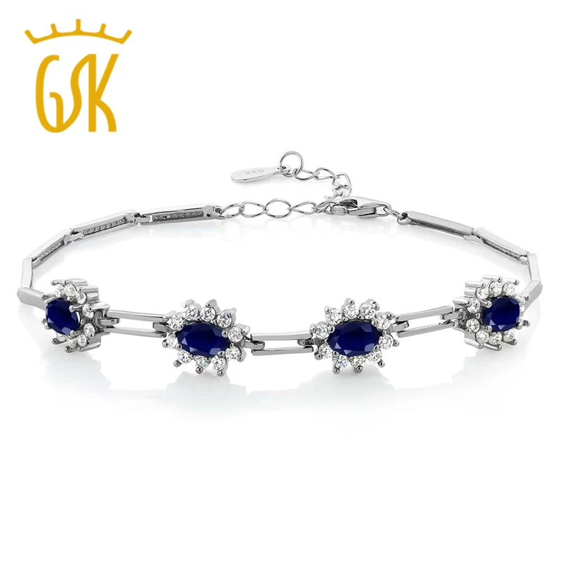 GemStoneKing 4 20 Ct ОВАЛЬНЫЙ натуральный синий сапфир драгоценный камень браслет из
