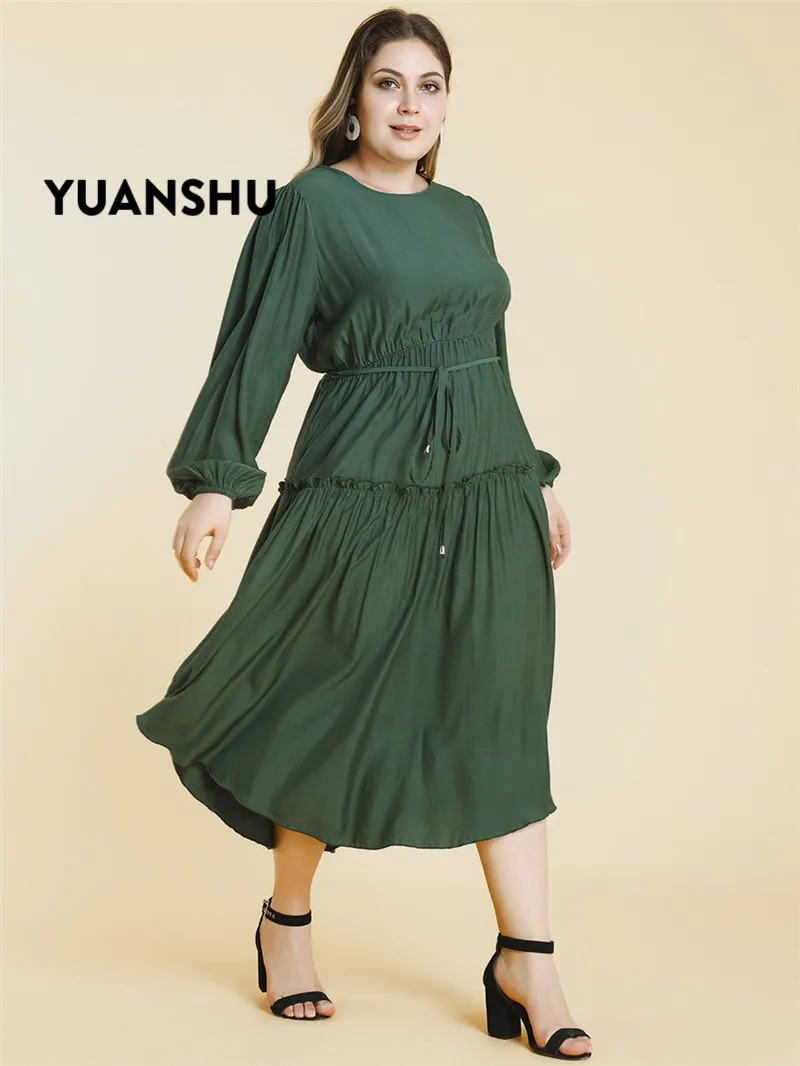 YUANSHU элегантные плиссированные на шнуровке размера плюс вечерние платье для