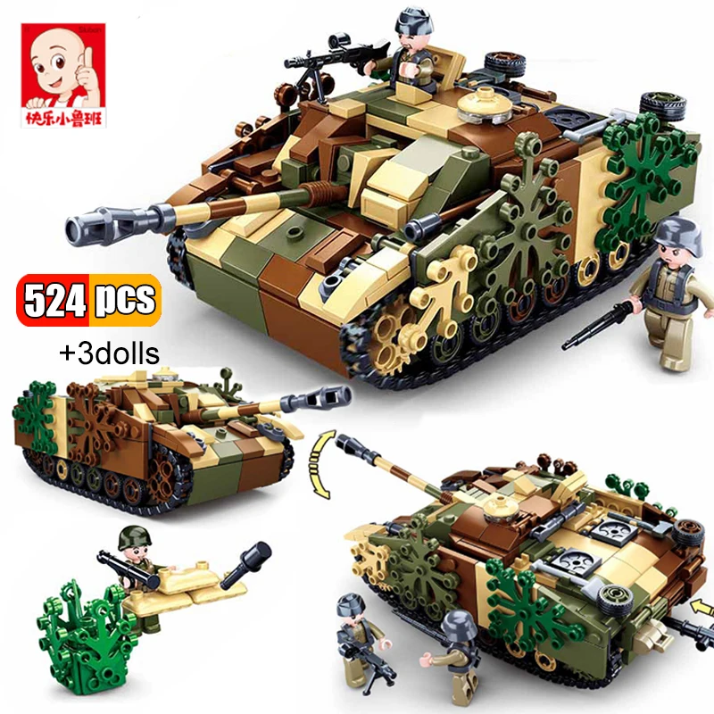 

Sluban 524Pcs Military Army Weapons Series UK US WW2 Armored Fighting Tank Model Building Blocks Toys Children Birthday Gifts