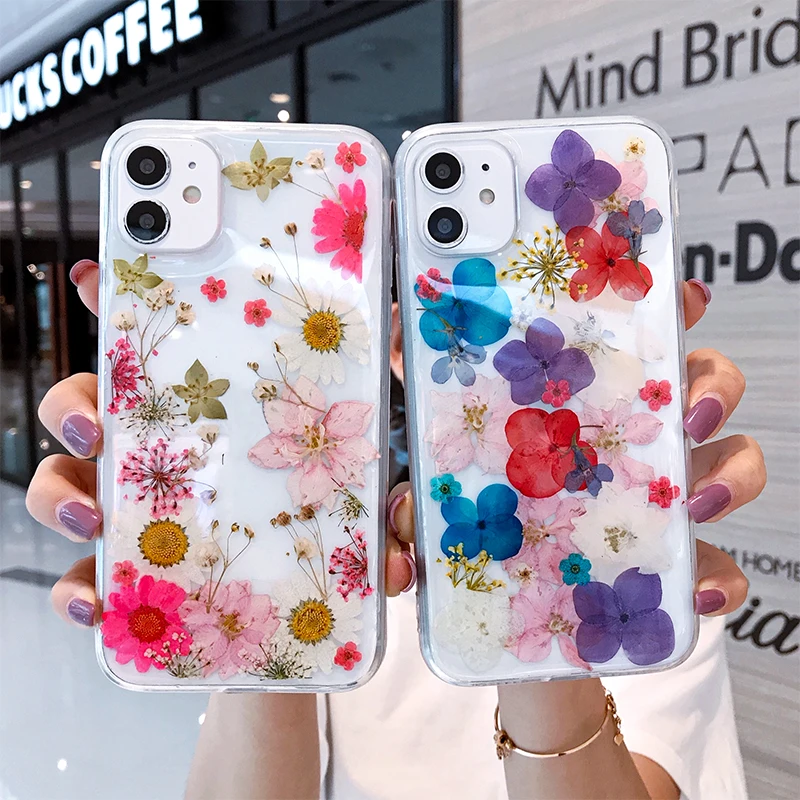 

Real Dry Flower Phone Case For iPhone 11 Pro XS Max XR X 7 8 Plus Soft Silicon Cover For iPhone 12 Mini 11 Pro Max SE 2020 Shell